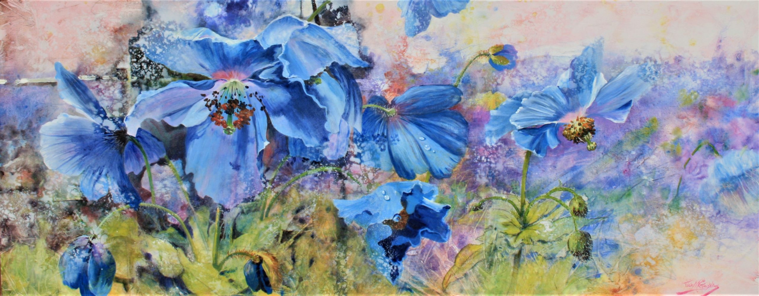 Himalayan Blues WC AND ACRYLIC on Canvas 60 cm x 1.5 cm