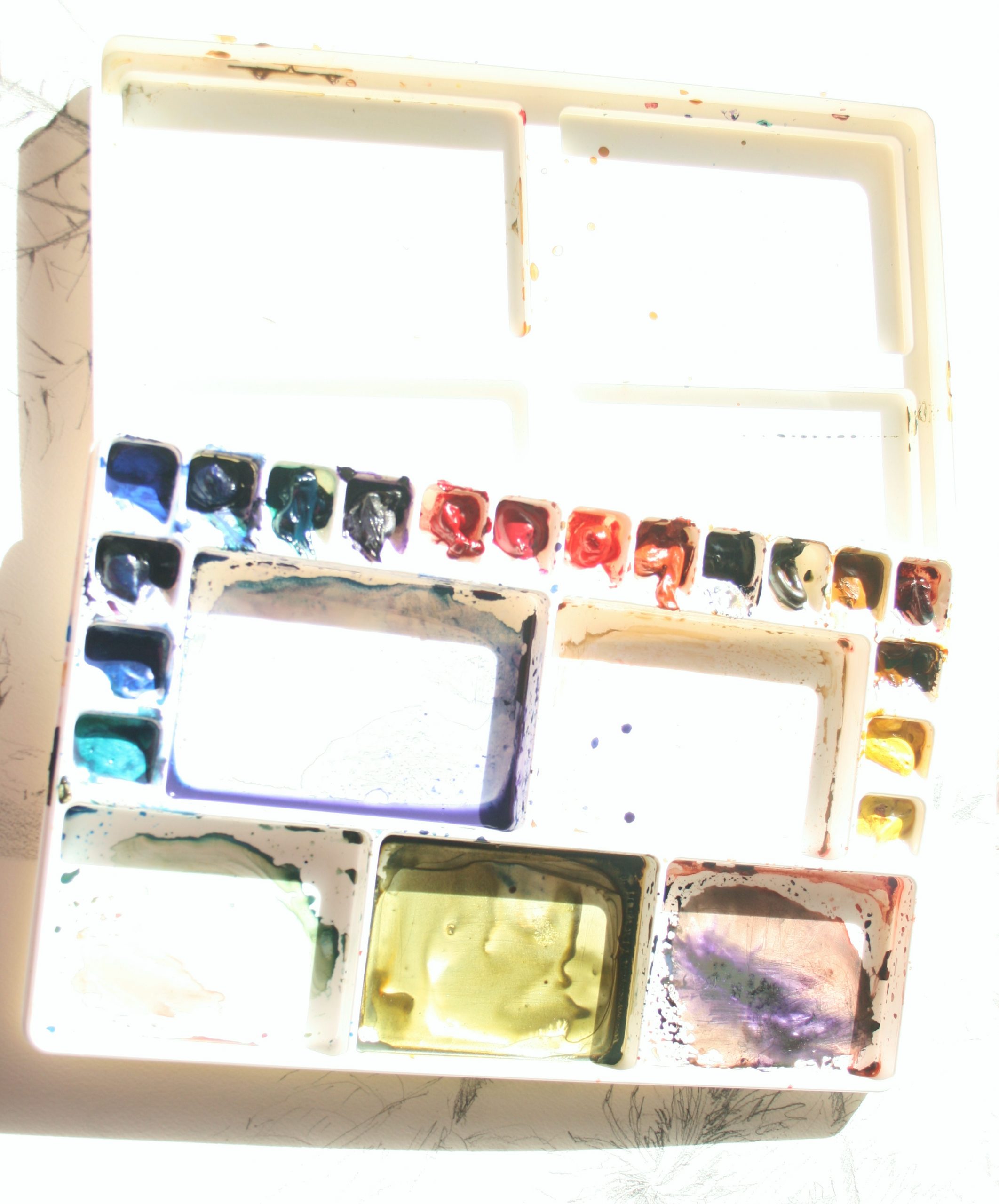 (This unique Margaret Wright Slim line profile lidded Watercolour Palette, with up to 9 mixing wells, cannot be purchased from any Art Stores. COST $60 + $10 Postage
 Just email Julie if you wish to order.)