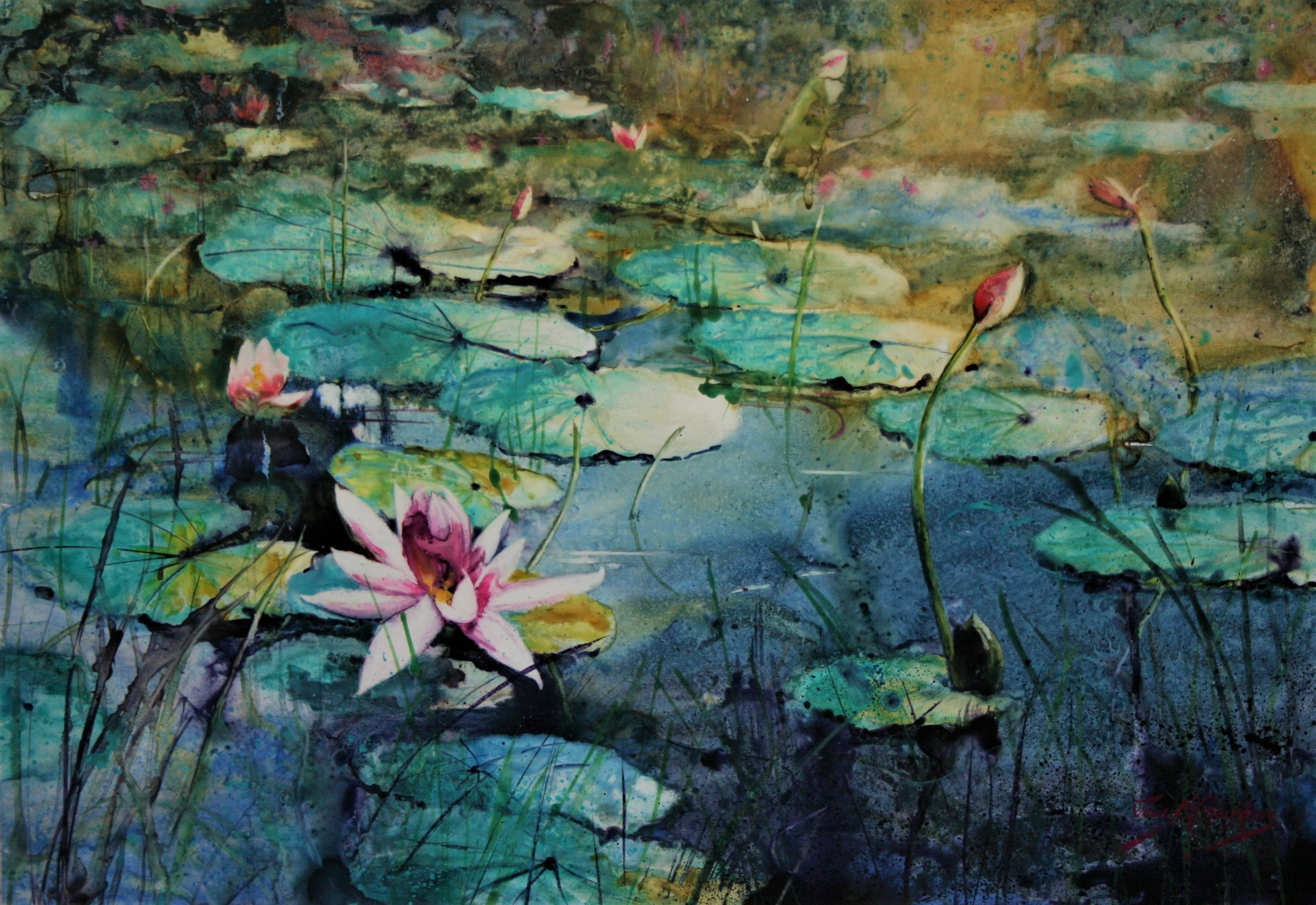 Watergarden WC on Yupo 65 cm x 45 cm Image Watergarden WC on Yupo 65 cm x 45 cm Image