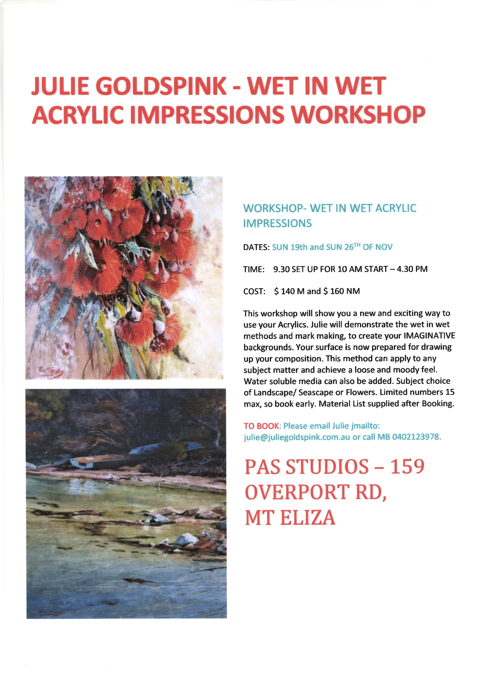 Term 4 Watercolour Watercolour workshop Nov 23