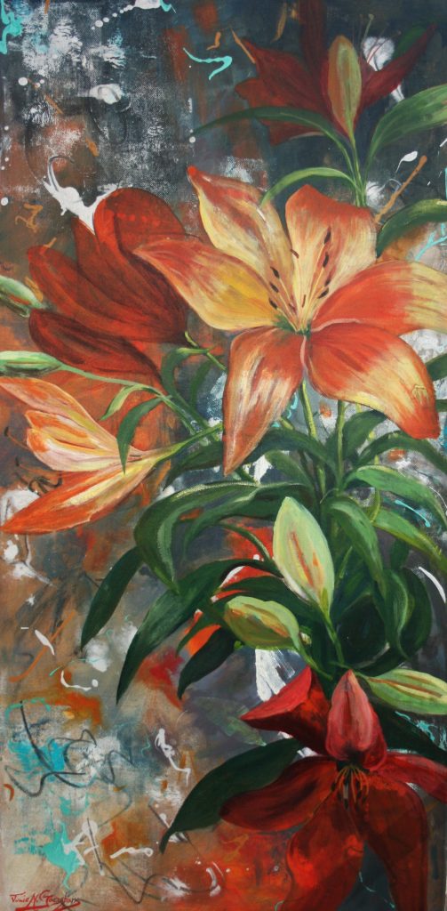 Day Lilie Bouquet Acrylic on stretched Canvas 45 cm x 92 cm 2025